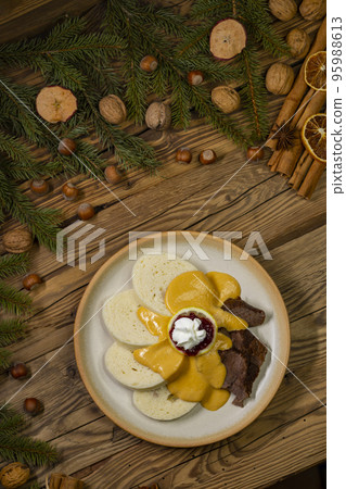 typical Czech meal called svickova at Christmas time 95988613