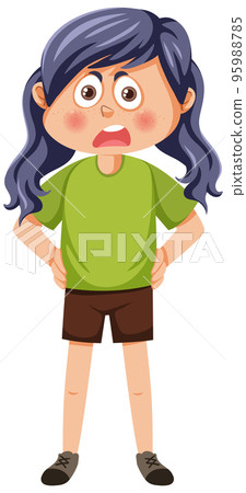 Scowl girl standing akimbo pose Scowl girl standing akimbo pose 95988785