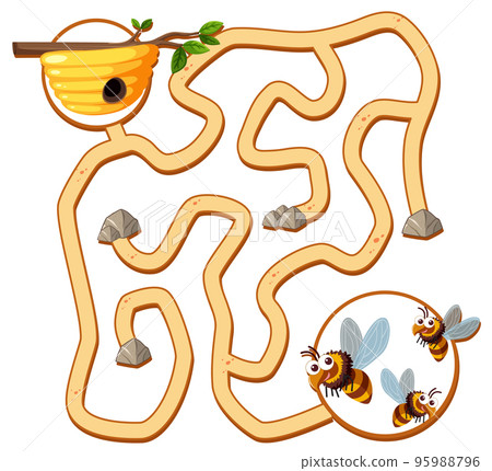 Maze game template in honeybee theme for kids Maze game template in honeybee theme for kids 95988796