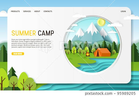 Vector paper cut summer camp landing page website template 95989205