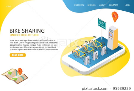 Bike sharing landing page website vector template Bike sharing landing page website vector template 95989229