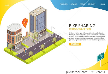 Bike sharing landing page website vector template 95989231