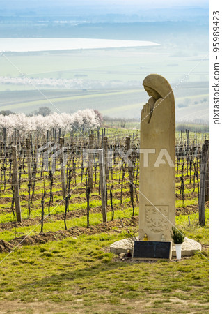 statue of Saint Agnes with vineyards near Palvov, Southern Moravia, Czech Republic 95989423