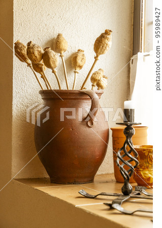 still life with dry poppies by the window, Mor, Hungary 95989427