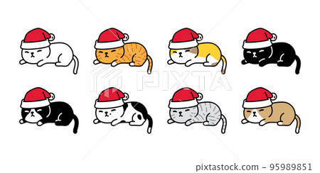 cat vector christmas santa claus hat kitten scarf icon calico character cartoon logo teddy symbol doodle animal illustration isolated design 95989851