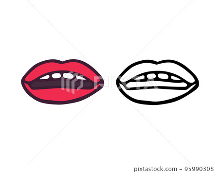 Mouth or lips with teeth in cartoon and outline style isolated on white background 95990308