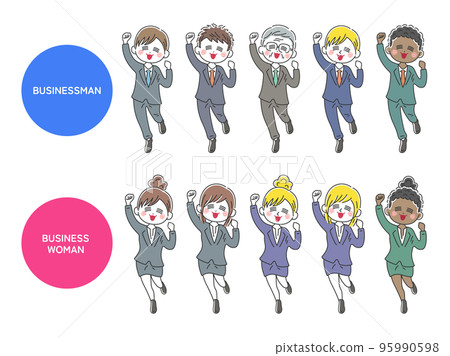 Illustration set of a businessman who is pleased with a guts pose 95990598