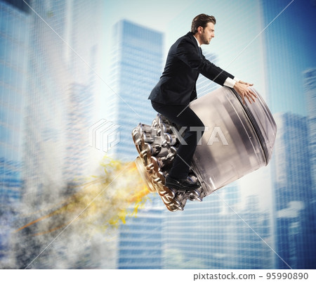 Urban businessman fly high 95990890
