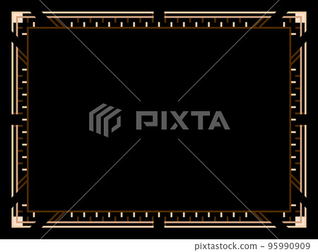 Art deco frame. Vintage linear border. Design a template for invitations, leaflets and greeting cards. Geometric golden frame. The style of the 1920s - 1930s. Vector illustration Art deco frame. Vintage linear border. Design a template for invitations, leaflets and greeting cards. Geometric golden frame. The style of the 1920s - 1930s. Vector illustration 95990909