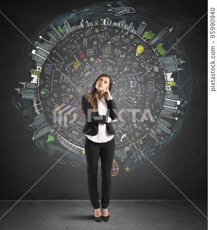 Businesswoman thinks business world 95990940