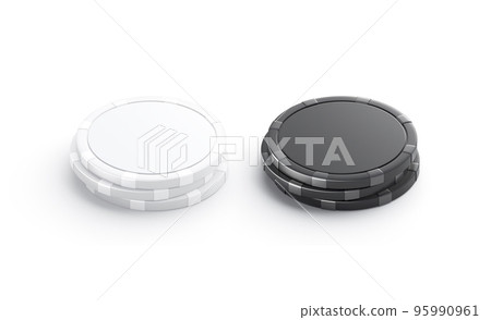 Blank black and white plastic round chip mockup stack, isolated Blank black and white plastic round chip mockup stack, isolated 95990961