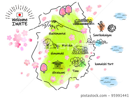 春天岩手觀光景點簡單線描圖 95991441