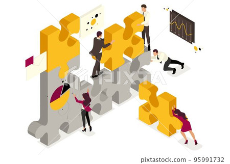 Isometric team work together to create a project, businessmen. Concept for web design 95991732