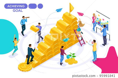 Isometric Concept of movement towards a goal, the development of business, to win a prize. Isometric people in motion.. Concepts for web banners and printed materials Isometric Concept of movement towards a goal, the development of business, to win a prize. Isometric people in motion.. Concepts for web banners and printed materials 95991841
