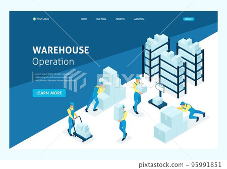Isometric concept workflow in an industrial enterprise. Website Template Landing page 95991851