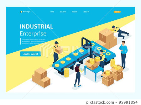 Isometric concept workflow in large warehouses. Website Template Landing page 95991854