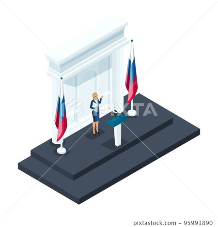 Isometry is a woman candidate for presidency, the 3d candidate speaks at a briefing in the Kremlin. Speech, Russian flag, elections, voting Isometry is a woman candidate for presidency, the 3d candidate speaks at a briefing in the Kremlin. Speech, Russian flag, elections, voting 95991890
