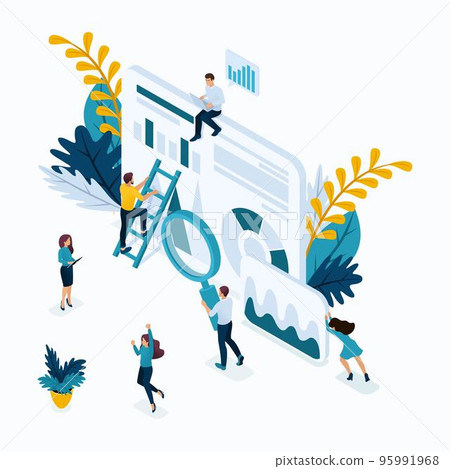 Isometric business concept, marketing research, Client feedback. Modern vector illustration concept website 95991968