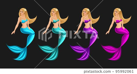 Isometrics game concept cartoon with fairy-tale character, beautiful mermaid with long hair, serena, girl, sea, tail 95992061