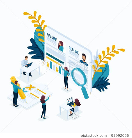 Isometric business concept, resume, recruiting, head hunters, HR manager. Modern vector illustration concept website 95992066