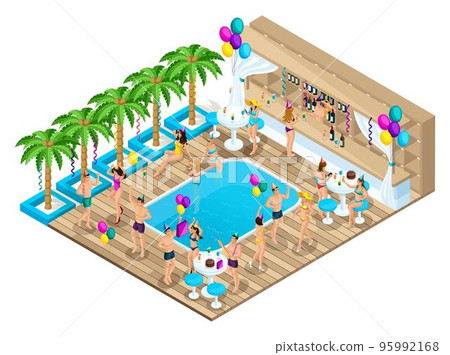 Isometrics of men and women dance, celebrate a birthday, Ibiza, azure coast, warm countries, rich people, recreation, tourist package Isometrics of men and women dance, celebrate a birthday, Ibiza, azure coast, warm countries, rich people, recreation, tourist package 95992168