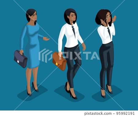 Isometry girl emotions, hand gestures business lady, lawyers, bank workers, 3D facial expression, eye emotions, lips, anger, joy, surprise. Qualitative isometry 95992191