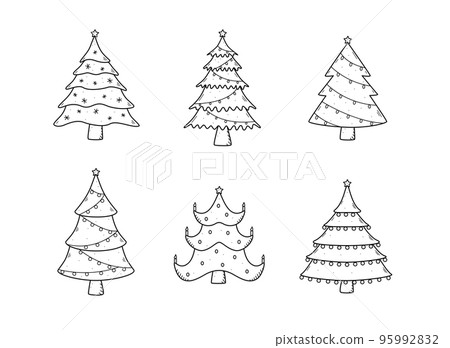 Christmas trees doodle set, vector illustration of decorated Christmas trees. Christmas trees doodle set, vector illustration of decorated Christmas trees. 95992832
