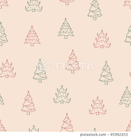 Seamless Christmas tree pattern. Background vector concept of winter and new year. Doodle style outline illustration. Seamless Christmas tree pattern. Background vector concept of winter and new year. Doodle style outline illustration. 95992833
