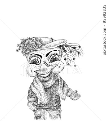 Sketch of a funny cartoon duck. Graphic illustratio Sketch of a funny cartoon duck. Graphic illustratio 95992835