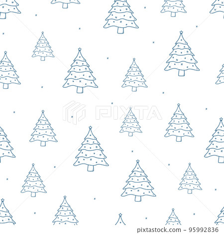 Seamless Christmas tree pattern. Background vector concept of winter and new year. Doodle style outline illustration. 95992836