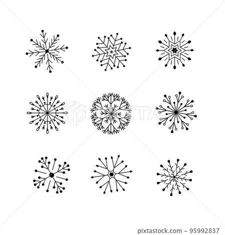 Snowflakes patterned beautiful icons set. Vector illustration of isolate on white. The concept of winter snow, Christmas and new year. 95992837