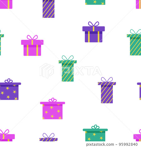 Seamless pattern holiday gift boxes with ribbons and bows. Background wallpaper wrapping paper for a gift or celebration. Seamless pattern holiday gift boxes with ribbons and bows. Background wallpaper wrapping paper for a gift or celebration. 95992840