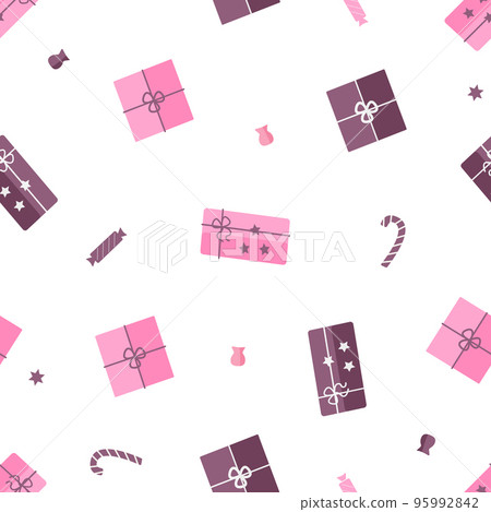 Seamless pattern holiday gift boxes with ribbons and bows. Background wallpaper wrapping paper for a gift or celebration. Seamless pattern holiday gift boxes with ribbons and bows. Background wallpaper wrapping paper for a gift or celebration. 95992842