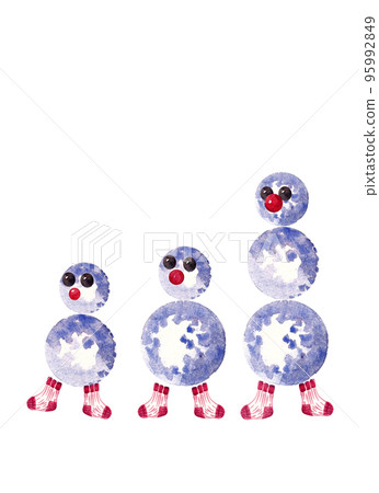 Funny cartoon snowmen with red noses. Watercolor illustration for your decor 95992849
