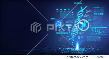 DNAa strand research and analysis in futuristic style with HUD interface DNAa strand research and analysis in futuristic style with HUD interface 95992865