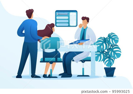 A married couple at a doctor's appointment reproductologist, gynecologist consultation. Flat 2D character. Concept for web design 95993025