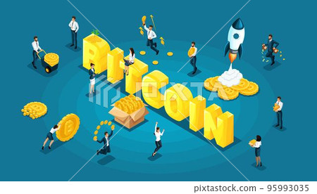 Isometric icon with ico blockchain concept, cryptocurrency mining, startup project vector illustration 95993035