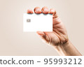 Man's hand holding credit card. 95993212