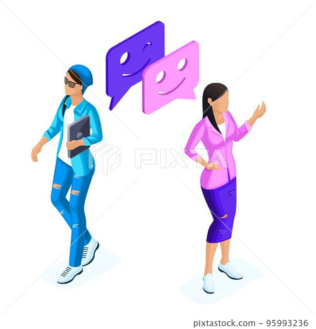 Isometrics young girls communicate in social networks, send letters by e-mail, phone, smartphone, blogger. Teenagers and gadgets Isometrics young girls communicate in social networks, send letters by e-mail, phone, smartphone, blogger. Teenagers and gadgets 95993236