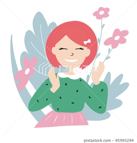 Stylish vector portrait of cute girl clapping her hands. Congratulations. 95993294