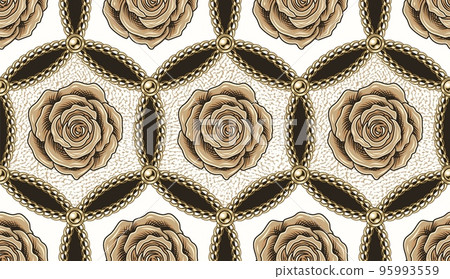 Vintage hexagonal pattern with chains, roses 95993559