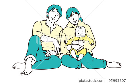 Illustration of a couple and a baby 95993807