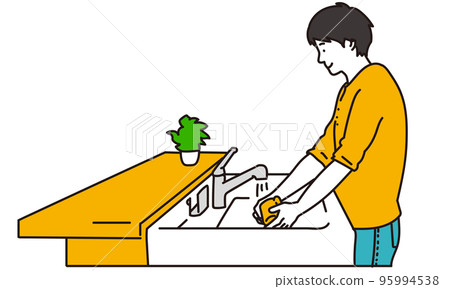 man washing a cup 95994538