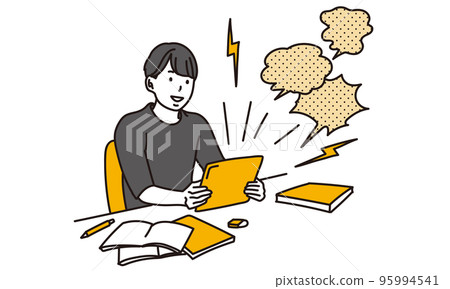 student looking at tablet while studying 95994541