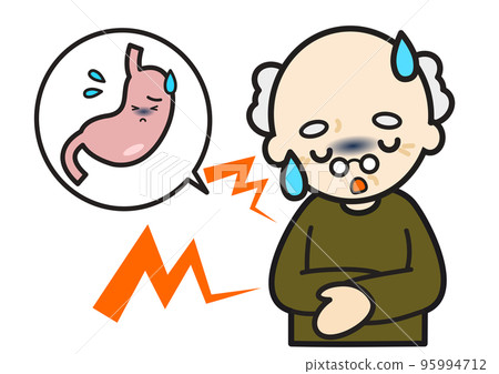 Grandfather complaining of stomach pain Grandfather complaining of stomach pain 95994712