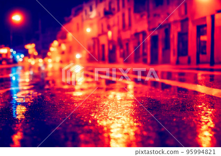 Night city lights, rain, bokeh, flares, reflections. 3d 95994821