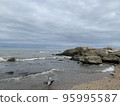 a seagull in a cloudy sky over the sea waves 95995587