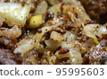 pickled meat with onions for frying shish kebab close up 95995603