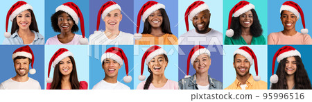 Multicultural men and women having Christams party, colection of photos Multicultural men and women having Christams party, colection of photos 95996516