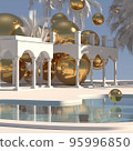 3D rendering of Middle East villa exterior with abstract golden balls. Minimal abstract background 95996850